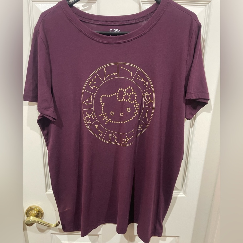 Sanrio Maroon tee with Gold Hello Kitty Logo. Torrid
